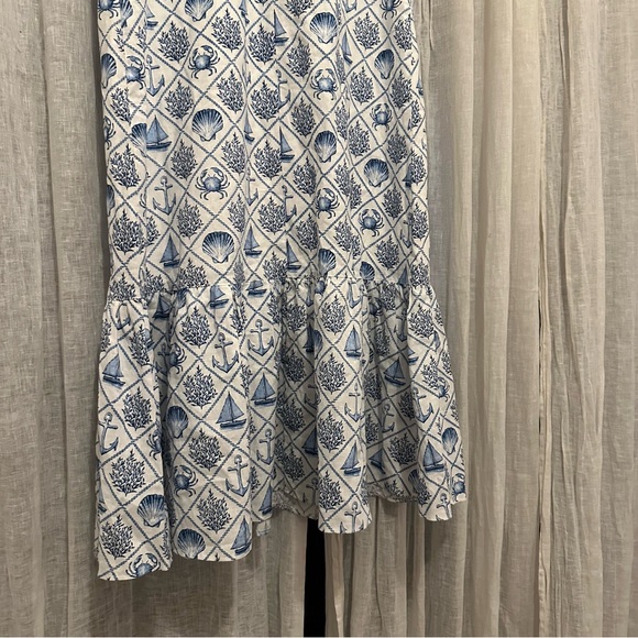 KJP Kiel James Patrick Sea Garden Maxi Dress Sz 8 blue white linen nautical sea - Picture 11 of 15